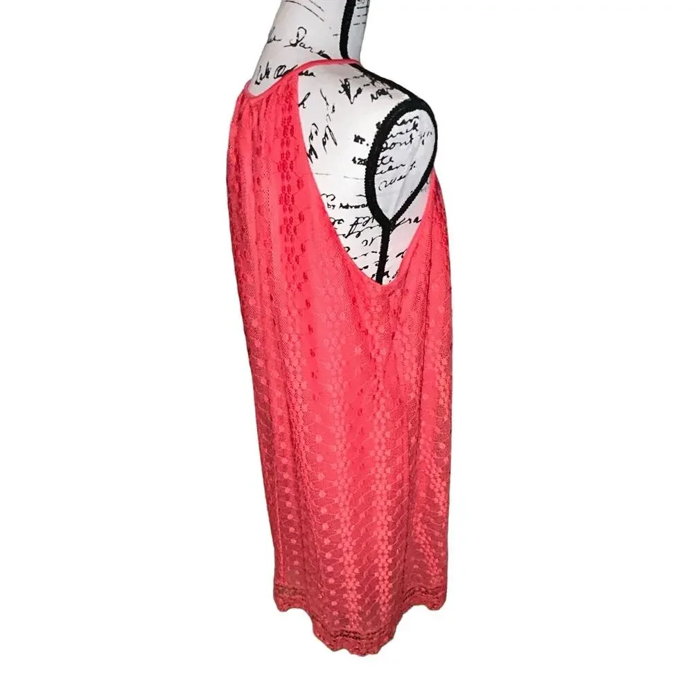 Maggy London Pink Lace Eyelet Keyhole Back Sleeveless Asymmetrical Dress Size 14